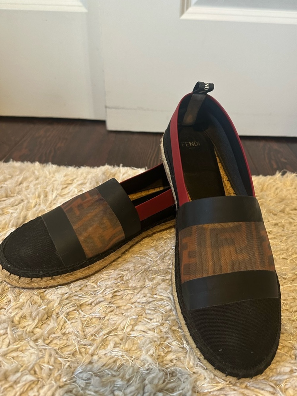 Fendi Black Brown Logo Espadrille Flats